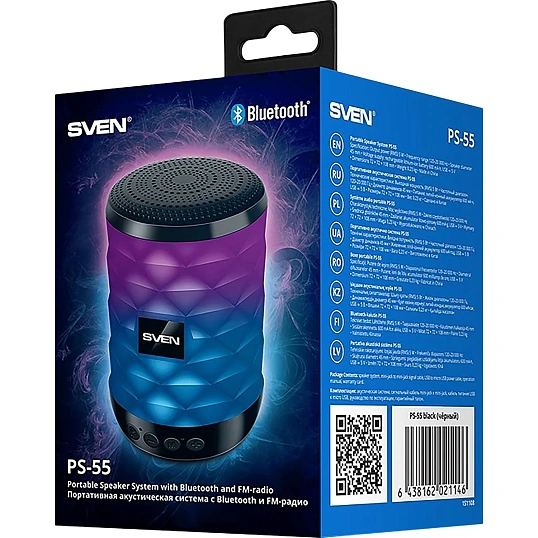 Портативная акустика SVEN PS-55 black, 5Вт, FM/USB/SD, черный (SV-021146)