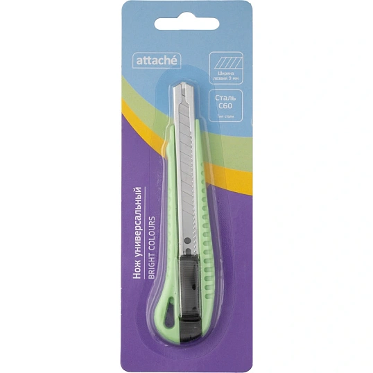 Нож универсальный Attache 9 мм пластиковый мет направл. зелён