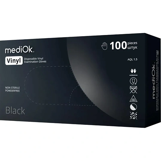 Перчатки виниловые одноразовые, н/о, черн. MediOk (XL), 50п/уп 4гр.,ПС