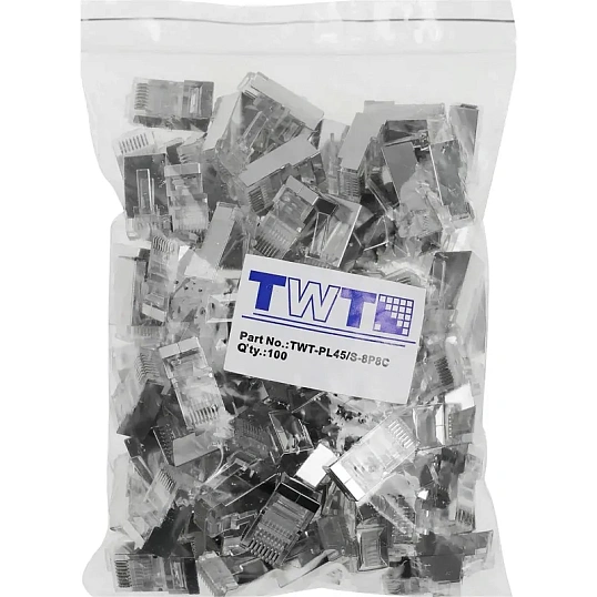 Коннектор TWT TWT-PL45/S-8P8C RJ45 STP 8P8C, универсальный, cat.5e 100шт/уп