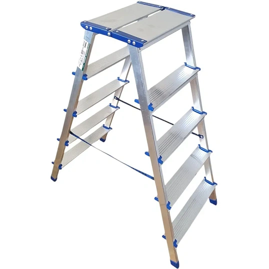 Стремянка двухсторонняя алюм широкая площадка 5ст TARKO 14205е