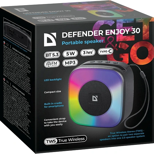 Портативная акустика Defender Enjoy 30, 5Вт, BT/Light/FM/USB/TF/Type-C