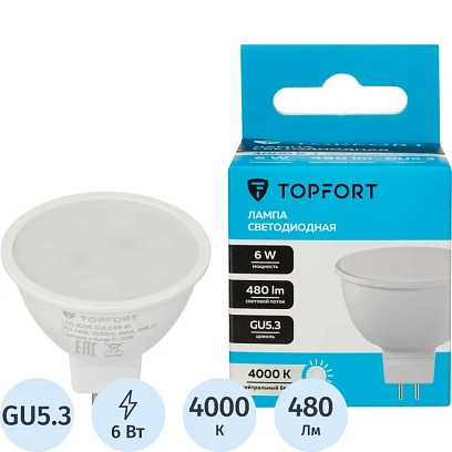 Лампа светодиодная Topfort GU5.3 220V 6W 4000K