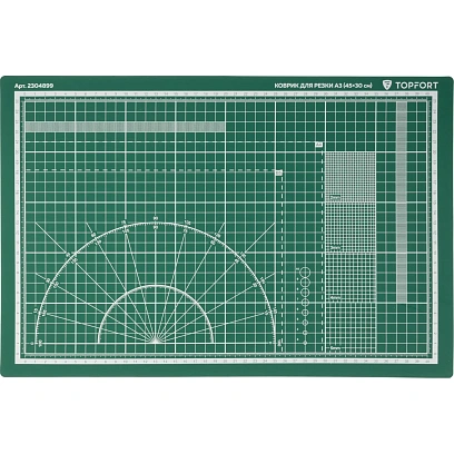 Коврик для резки Topfort 3х-слойный А3 (45х30см), 2х-сторонний, зеленый