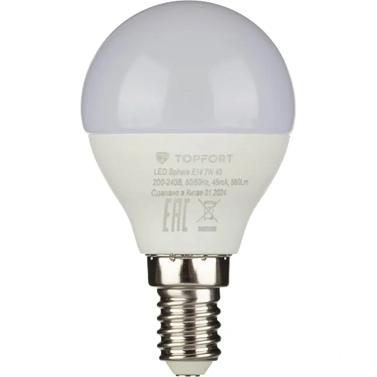 Лампа светодиодная Topfort E14 7W 4000K шар