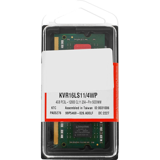 Модуль памяти Kingston DDR3L SO-DIMM 4GB 1600Мгц (KVR16LS11/4WP)