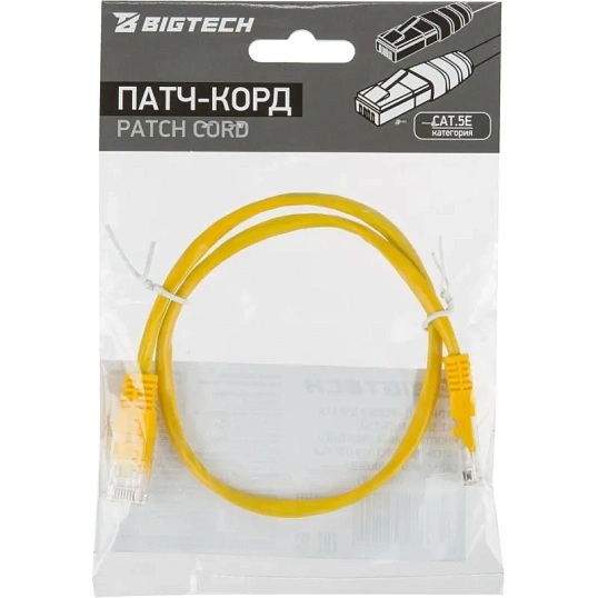 Патч-корд BigTech OPCC019 UTP CCA кат.5e/0.5м/литой/многожильн (желтый)