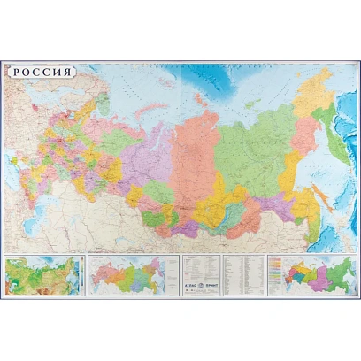 Карта настенная РФ политико-административная 1:3,7млн., 2,33х1,58м
