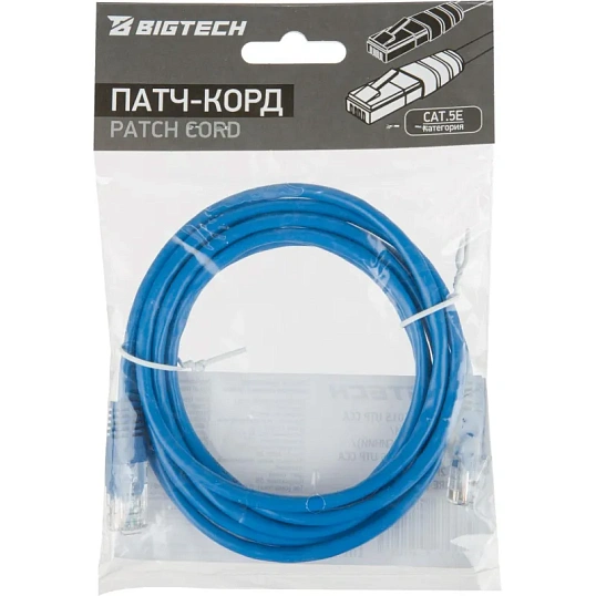 Патч-корд BigTech OPCC015 UTP CCA кат.5e/2м/литой/многожильный (синий)