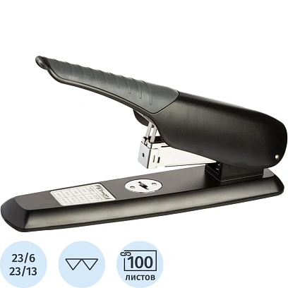 Степлер КОМУС 1159 (N23) до 100 лист. закрытое плоское сшивание черный