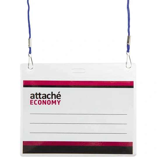 Бейдж Attache Economy 78x96 150мкм,шнур.2заж 45см син, вкладыш 60x90 5шт/уп