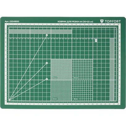 Коврик для резки Topfort 3х-слойный А4 (30х22см), 2х-сторонний, зеленый