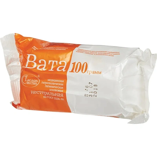 Перевяз. ср-ва Вата гигиен. нестер. 100г 150шт/уп Емельянъ Савостинъ ШК0140