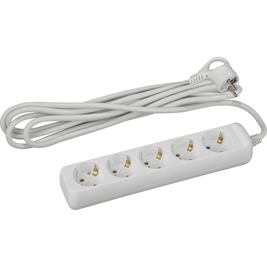 Удлинитель ЭРА, 5 роз/5м/3х1мм/16А/3500Вт, с заземл, белый, U-5e-5m-3x1