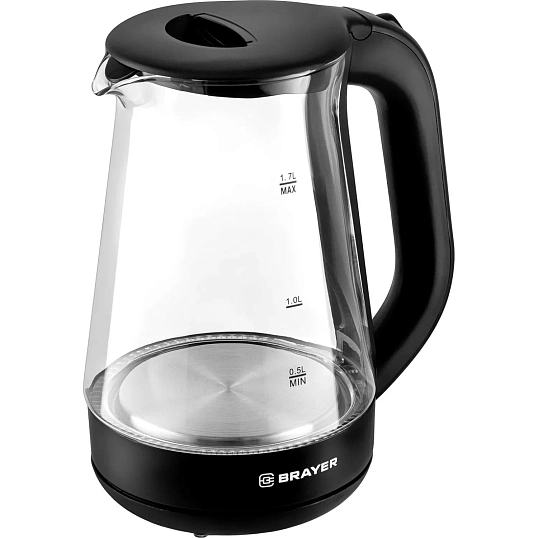 Чайник BRAYER 6112BR-BK. 2200Вт, 1,7л,электрич,стеклян.корп,автоотключ