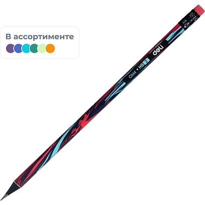 Карандаш Ч/Г Deli, Graffiti texture, кругл, ластик, EC044-HB, в асс