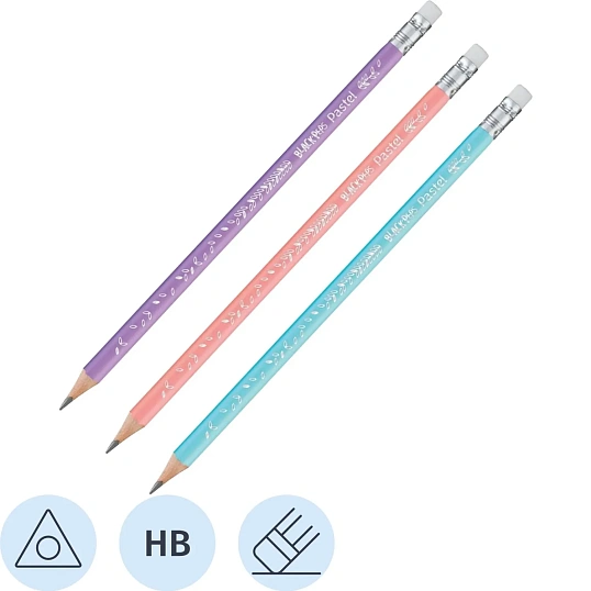 Карандаш чернографитный Maped BLACK PEP'S PASTEL НВ,дер,3хгр,лас,3шт,851719