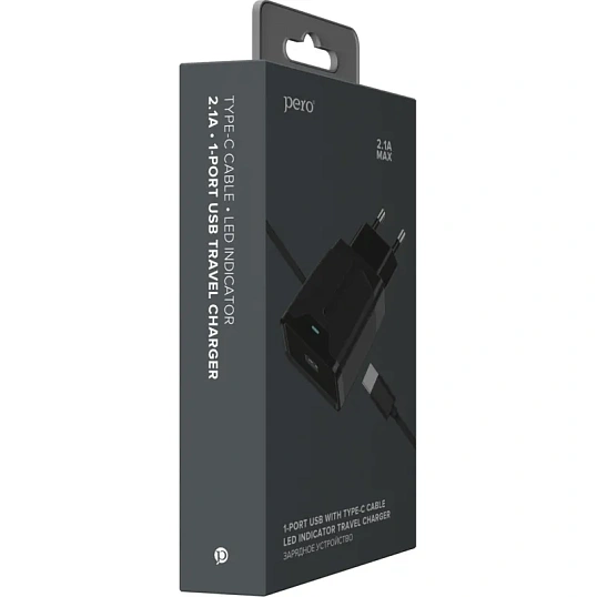 Зарядное устройство сетевое PERO TC04 1USB 2.1A + TYPE-C CABLE черный