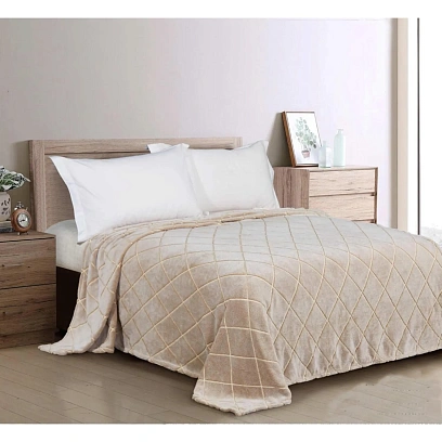 Плед велсофт  200х220см 260гр Бежевый ромб 16-1318 G