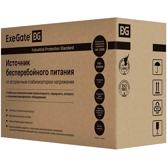 ИБП ExeGate Power Smart ULB-850 850VA/480W 2xEURO,RJ45/11,USB(EP285478RUS)