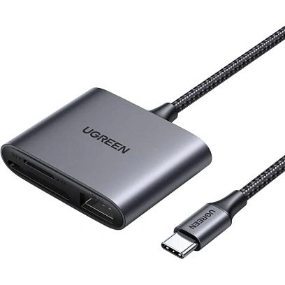 Картридер Ugreen CM387 (80798) USB-C to SD/TF + USB 2.0 серый