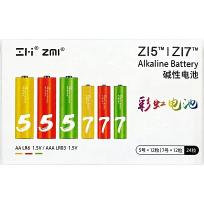 Батарейка алкалиновые Xiaomi ZMI Rainbow Zi5 AA/Zi7 AAA (12+12 шт.) (LR24)