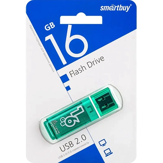 Флеш-память Smartbuy Glossy, 16Gb, USB 2.0, зел, SB16GBGS-G