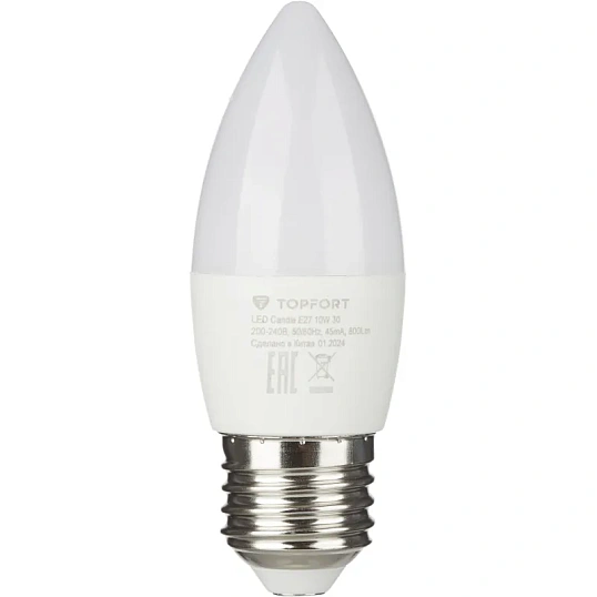 Лампа светодиодная Topfort E27 10W 3000K свеча