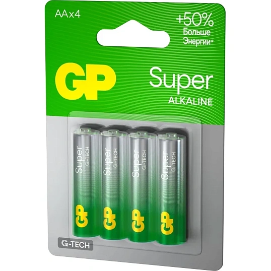 Батарейка GP Super AA/LR6/15A алкалин., GP15A - 2CR4,бл/4шт