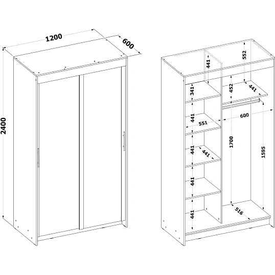 Шкаф-купе Сокол 2-ств.ШР-126.2 1200x600x2400, венге/дуб