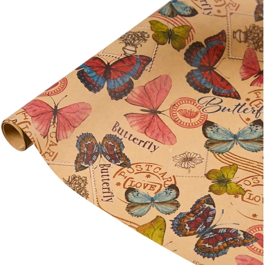 Бумага упаковочная крафт Троп.бабоч,в лист,100х70,немел,80 г/м2,44736