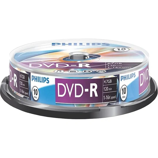 Носители информации DVD-R Philips (DM4S6B10F/97)4.7 Gb,16x,Cake Box 10шт/уп