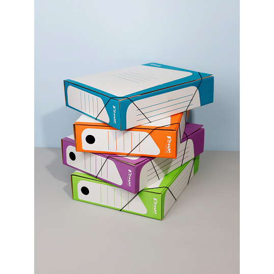 Короб архивный Комус гофрокартон, 75мм, сиреневый корешок