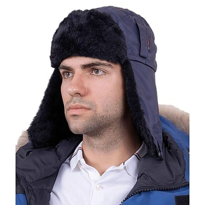 Шапка-ушанка зимняя с креплением для каски (Шап 572) т.син (р.57)