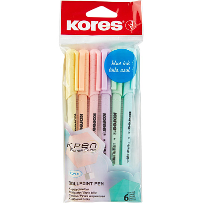 Набор шариковых ручек неавт. Kores 6 цв,масл,синие 6шт/уп 37066