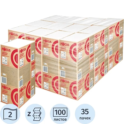 Полотенца бумажные д/дисп. FOCUS Economic Premium Zсл 2слбелцел100л35пач/уп
