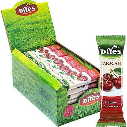 Батончик мюсли DiYes Вишня без сахара, 25гх36шт/уп