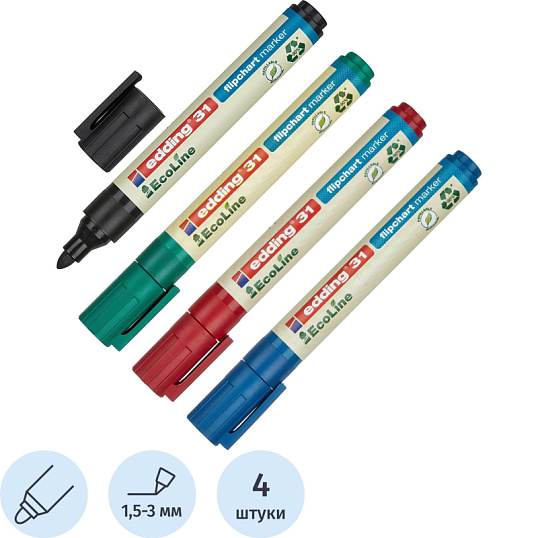 Набор маркеров для флипчартов EDDING 31 Ecoline 1,5-3 мм 4цв. карт.кор