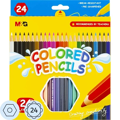Карандаши цветные M&G   деревянные шестигранные, 24 цв в наборе