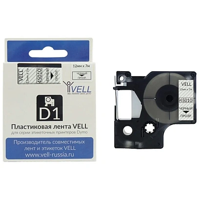 Картридж Vell VL-D-S0720500/45010 (12 мм, чер на прозрач) для LM(vell45010)