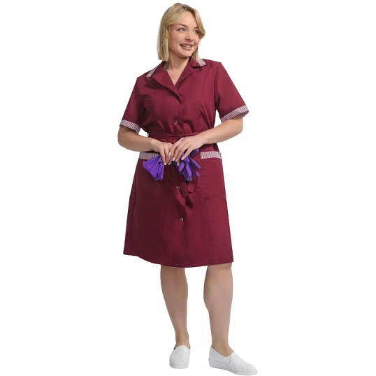 Халат для горничных и уборщиц у01-ХЛ кор.рукав бордо(р.60-62)170-176