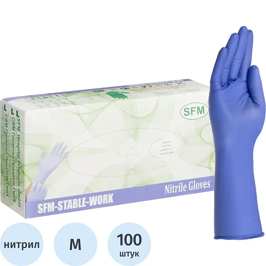 Перчатки однораз. SFM нитрил неопудр. синие удл. M 100 (шт/уп),ПС