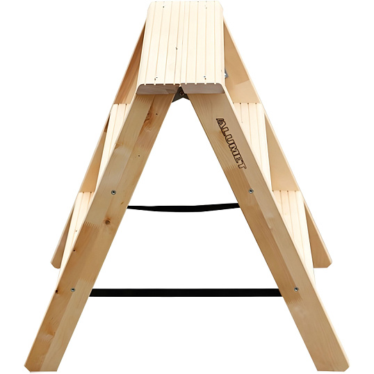 Стремянка деревянная двусторонняя с широкими ступенями 2х3 ступеней