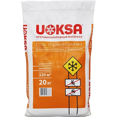 Реагент противогололедный UOKSA Соль тех-кая №3 (Галит) мешок 20 кг до -10С