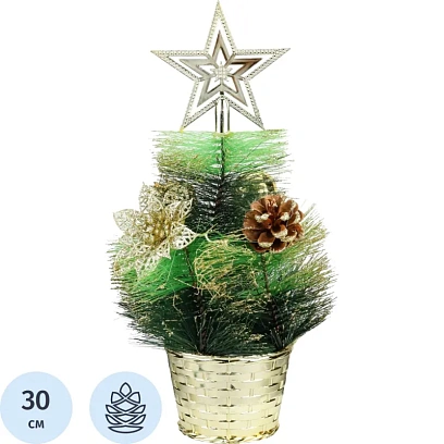 Елка Декоративная  с золотым декором в горшке, 30 см Т-4391