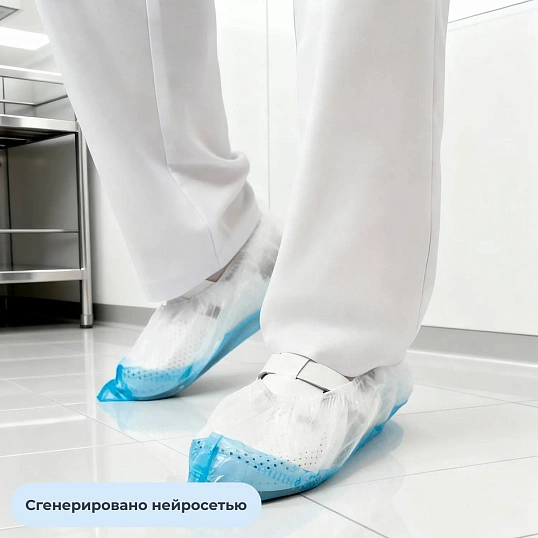 Бахилы 5,5 г, 1рез, 2-ая под, бело-синий, 15+15 мкм, Комус, 50пар/уп