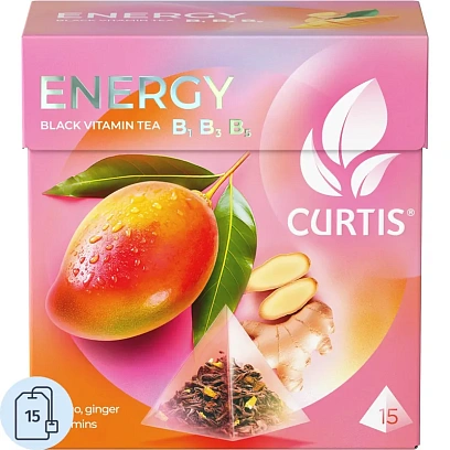 Чай Curtis Energy черный, аромат, средний лист, 15 пирамидок