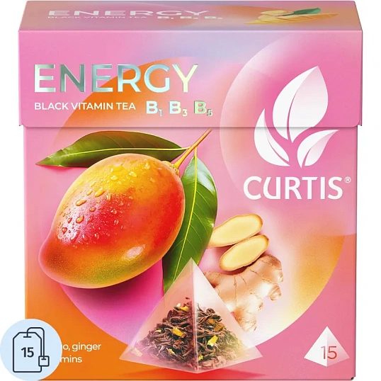 Чай Curtis Energy черный, аромат, средний лист, 15 пирамидок