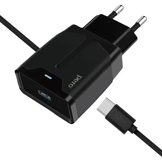Зарядное устройство сетевое PERO TC04 1USB 2.1A + TYPE-C CABLE черный