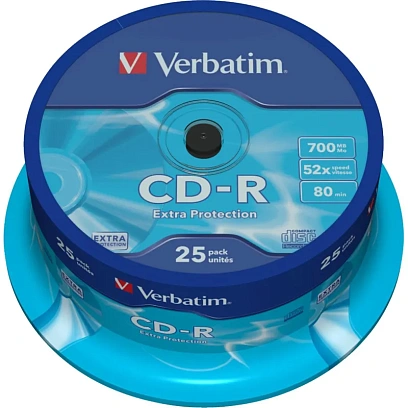 Носители информации CD-R, 52x, Verbatim Extra Protection, Cake/25, 43432